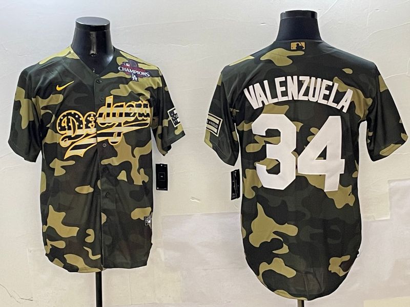 Men Los Angeles Dodgers #34 Valenzuela Camo Joint Name 2025 Nike MLB Jersey style 4